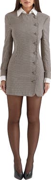 HOUSE OF CB Leoni Houndstooth Long Sleeve Minidress