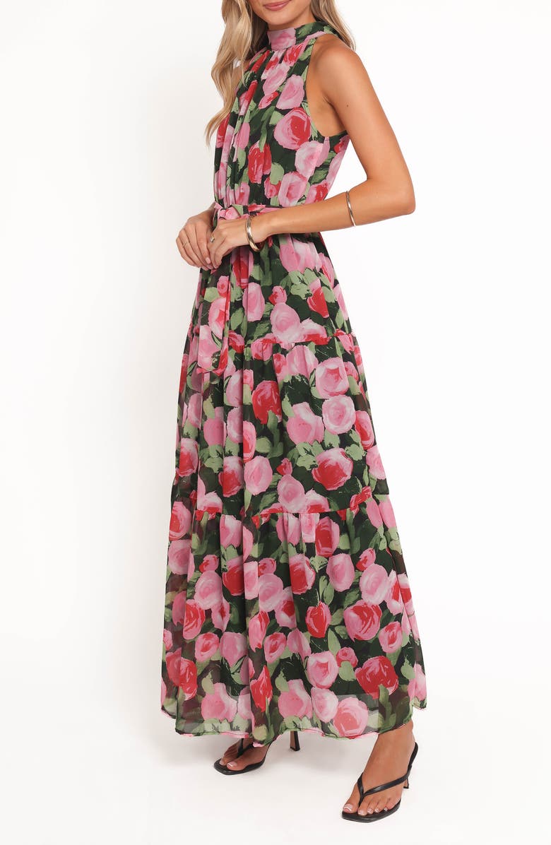 Petal & Pup Caroline Floral Halter Neck Maxi Dress, Alternate, color, Black Floral
