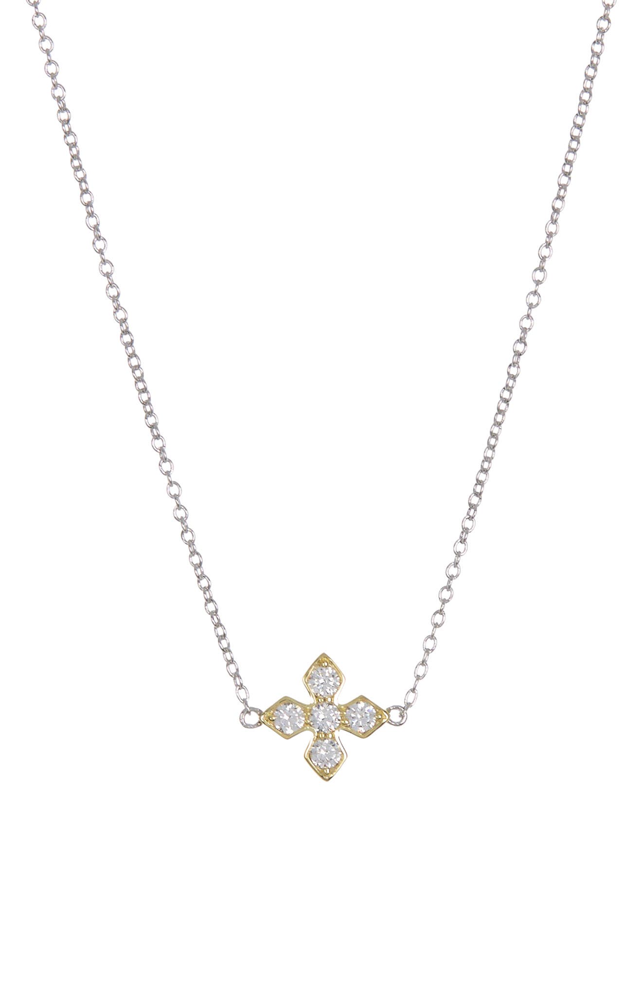 Two-Tone Simulated Diamond Maltese Cross Pendant Necklace