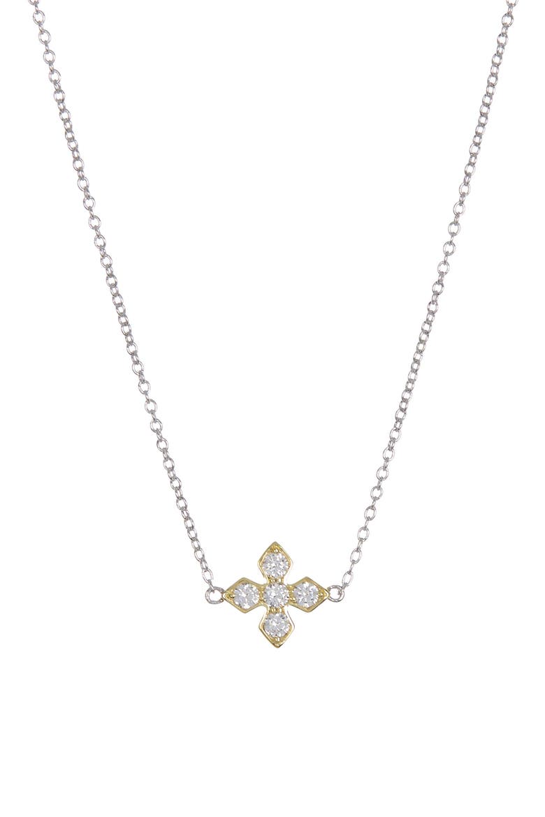 Two-Tone Simulated Diamond Maltese Cross Pendant Necklace, Main, color, WHITE