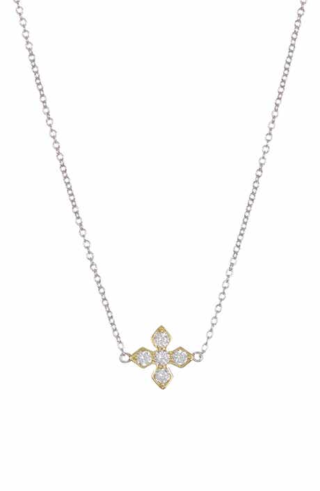 Two-Tone Simulated Diamond Maltese Cross Pendant Necklace
