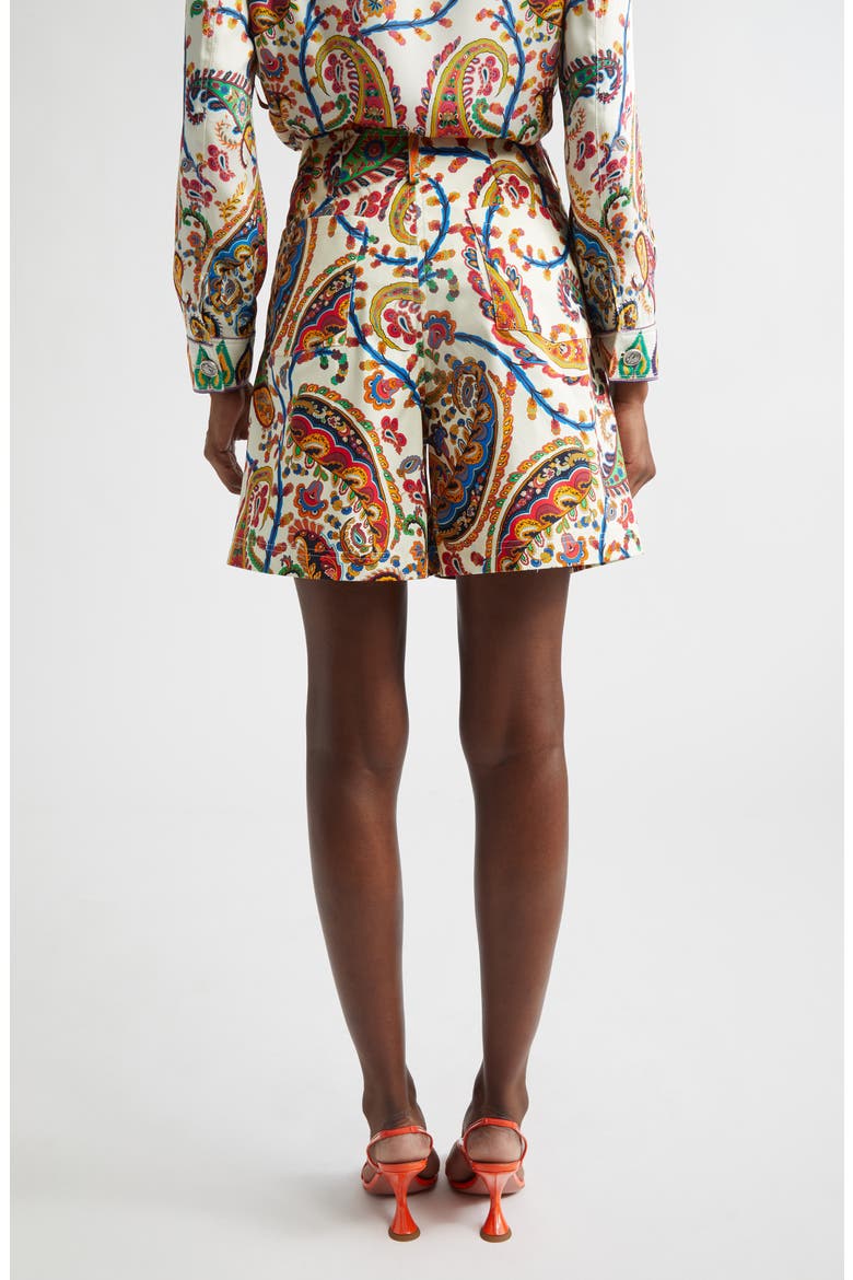 Paisley Pleated Stretch Cotton Bermuda Shorts, Alternate, color, PRINT ON WHITE BASE