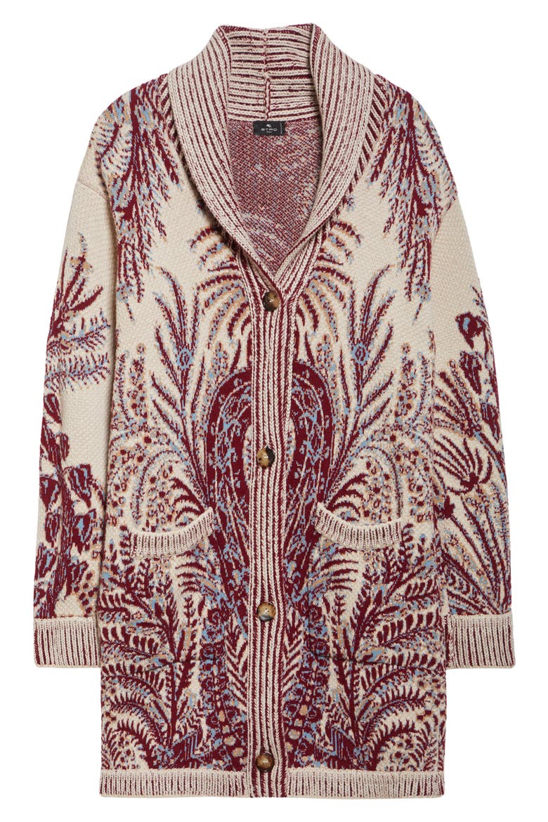 Paisley Wool & Cotton Longline Cardigan, Alternate, color, STAMPA F.DO BIANCO