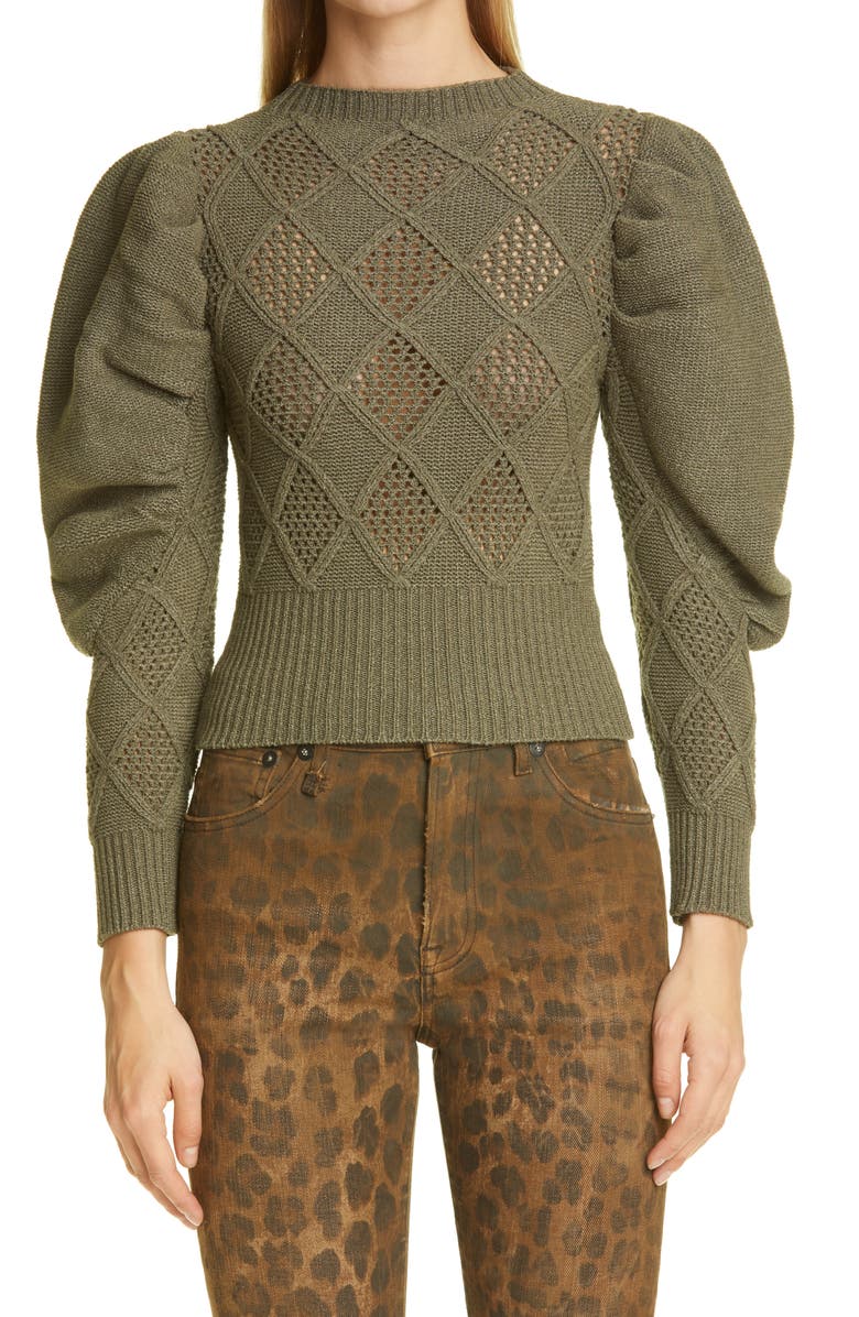 Isa Boulder Puff Sleeve Mesh Crop Sweater, Main, color, 