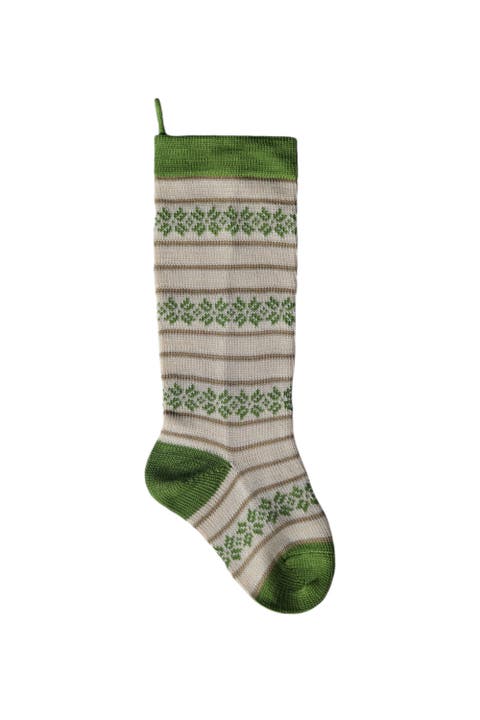 Ecru Patterned Stocking with Green Details