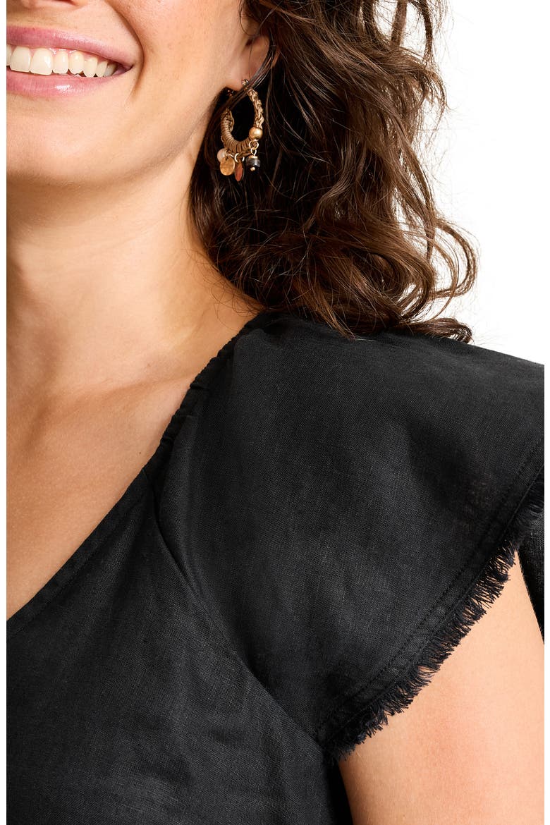 Two Palms Flutter Sleeve Linen Shift Minidress, Alternate, color, BLACK