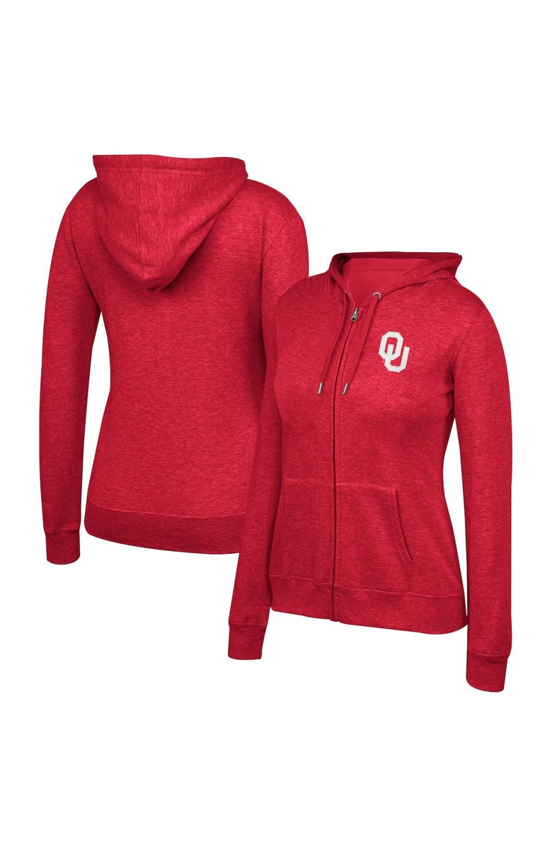 TOP OF THE WORLD Women's Top of the World Heathered Crimson Oklahoma Sooners Essential 2-Hit Full-Zip Hoodie, Main, color, 