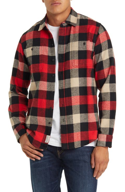 Buffalo Check Flannel Long Sleeve Button-Up Shirt