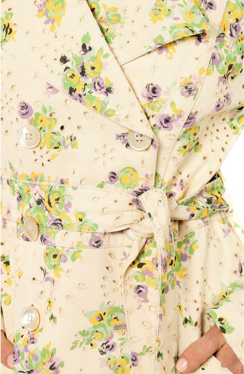 Anna Sui Rosies Posies Eyelet Trench Coat, Alternate, color, Lavender Multi