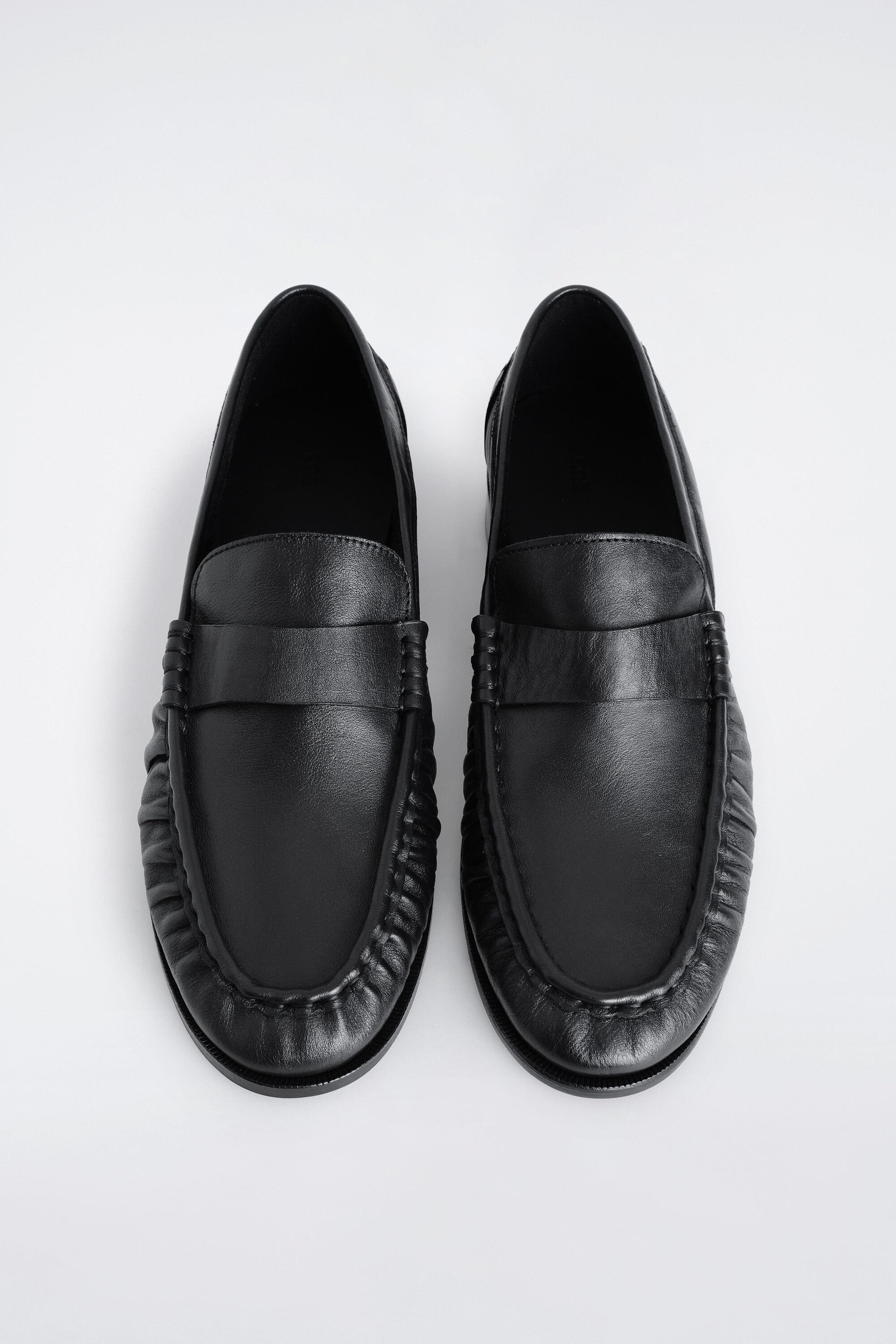Ruched Leather Loafers, Alternate, color, BLACK