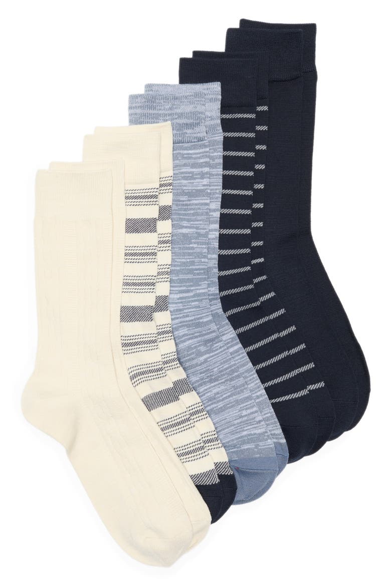 5-Pack Assorted Stripe Cable Dress Socks, Main, color, NAVY -BLUE -IVORY