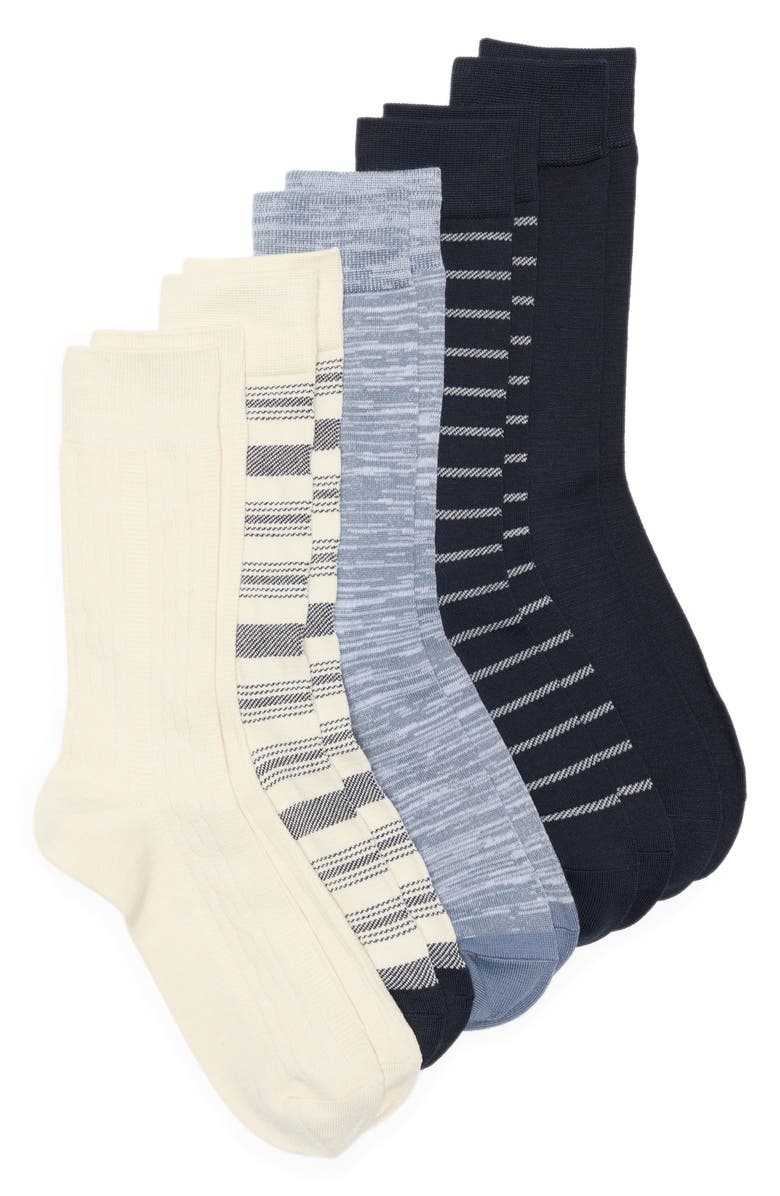NORDSTROM RACK 5-Pack Assorted Stripe Cable Dress Socks, Main, color, Navy -Blue -Ivory