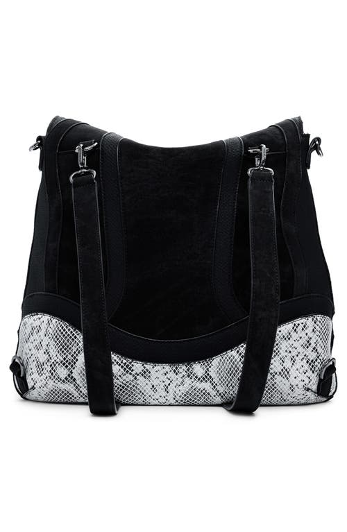 Desigual Medium Convertible Snakeskin Print Backpack In Black