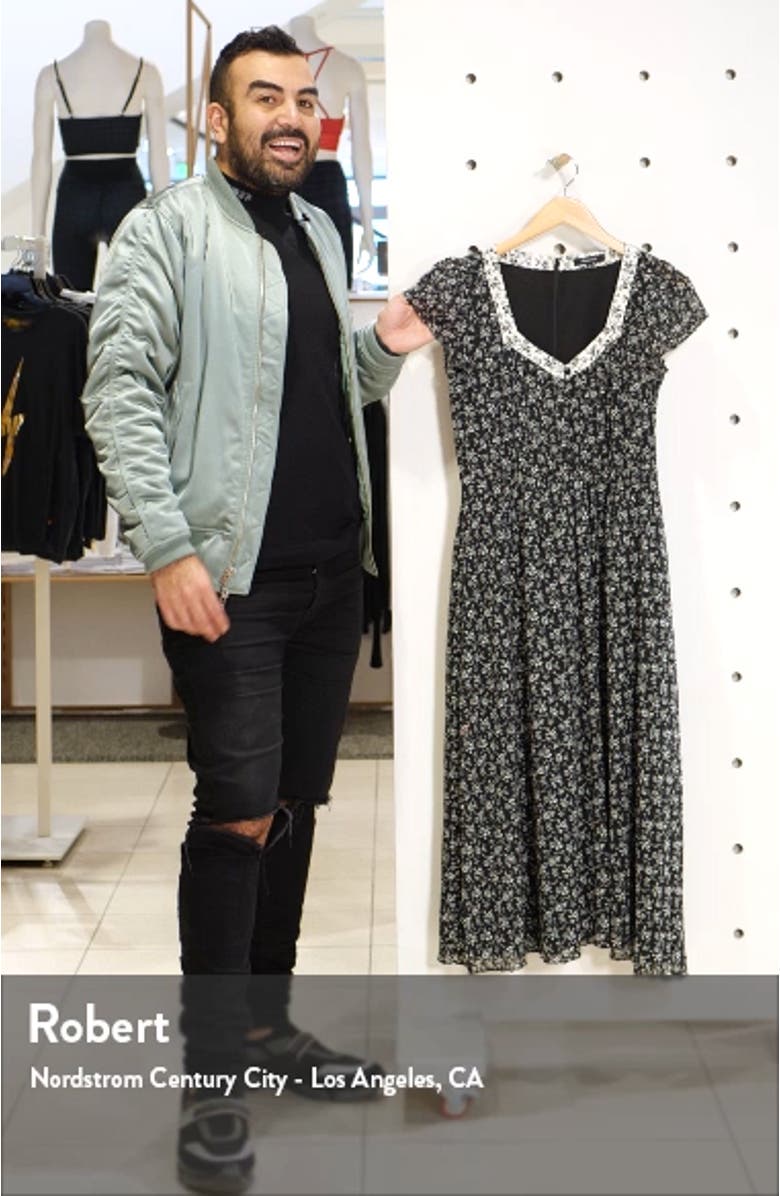 Sheer Sleeve Mixed Branch Floral Print Dress, sales video thumbnail