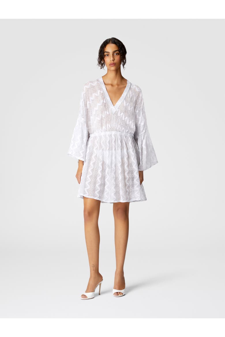 Cover-up Dress In Zig Zag Lamé Viscose With Wide Sleeves, Alternate, color, Silver