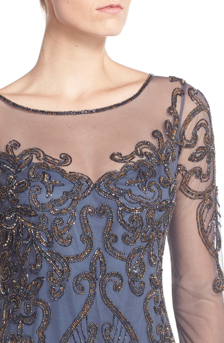 Pisarro Nights Beaded Mesh Sheath Dress, Alternate, color, 