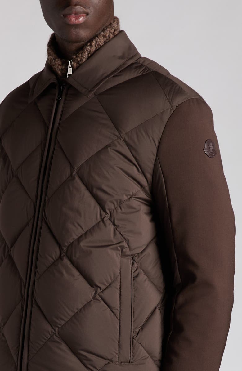 Moncler Aiguille Mixed Media Down Shirt Jacket, Alternate, color, Brown