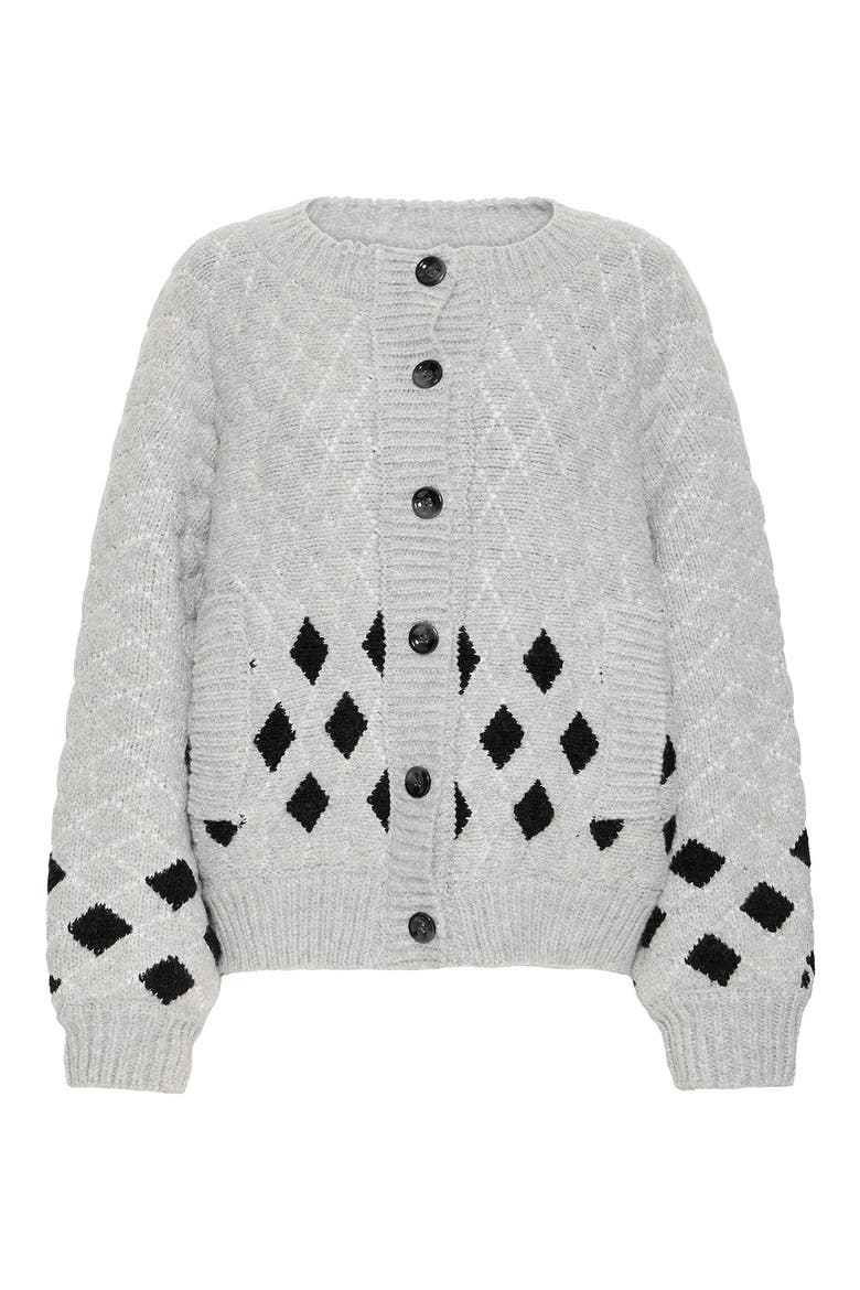 Diamond Knit Cardigan, Main, color, GREY MELANGE