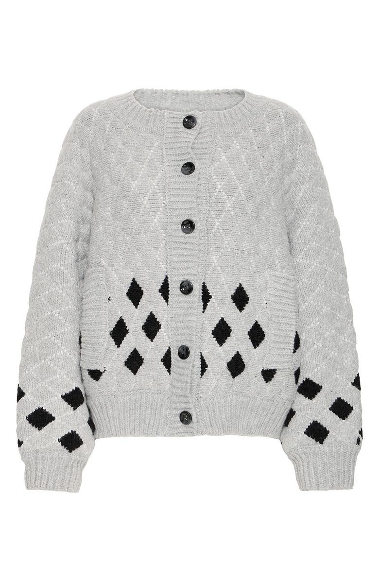 ICHI Diamond Knit Cardigan, Main, color, Grey Melange