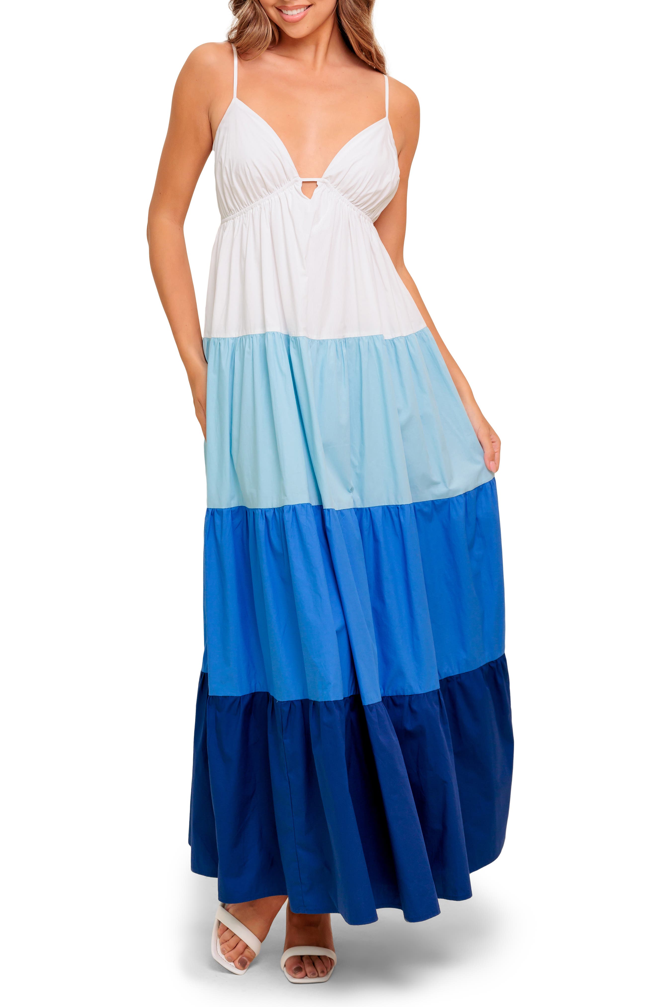 FLYING TOMATO Tiered Cotton Maxi Dress