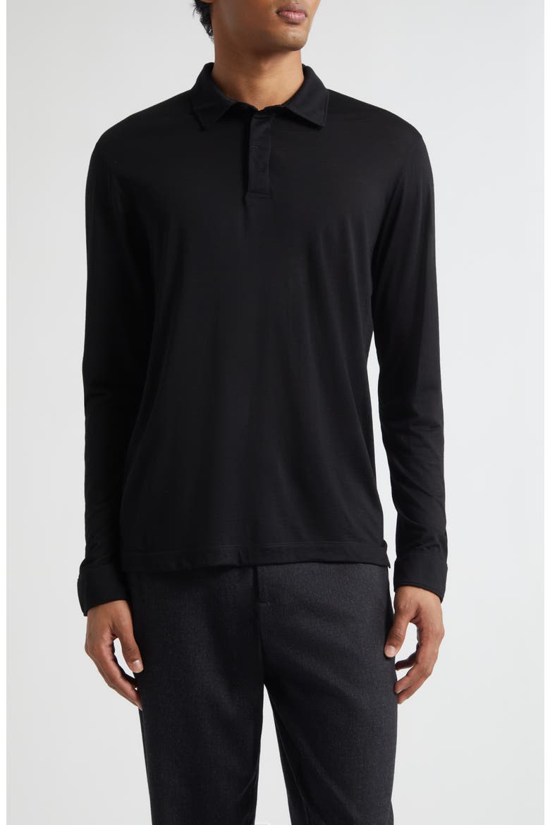 Long Sleeve Wool Jersey Polo, Main, color, BLACK