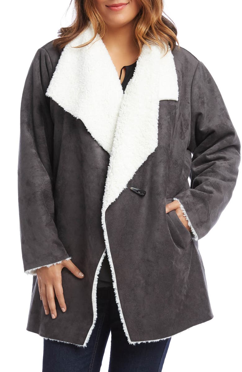 Karen Kane Faux Shearling Coat, Main, color, 