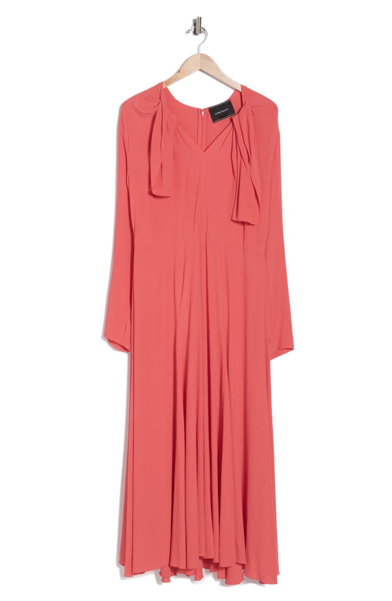 Longchamp Tie Neck Dress, Alternate, color, Goji