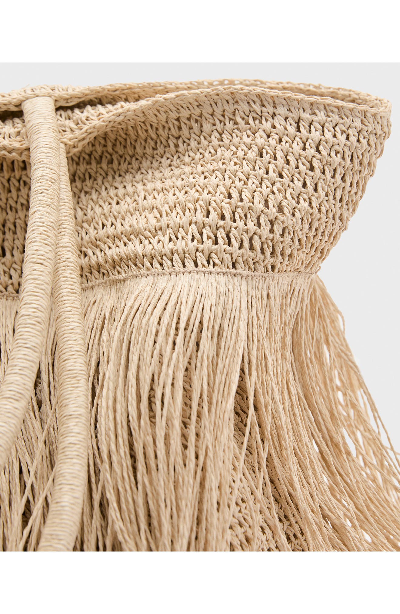 MANGO Natural Fiber Shoulder Bag with Fringe, Alternate, color, Beige