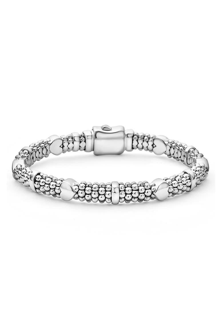 Kids' Caviar Beaded Heart Bracelet, Main, color, SILVER