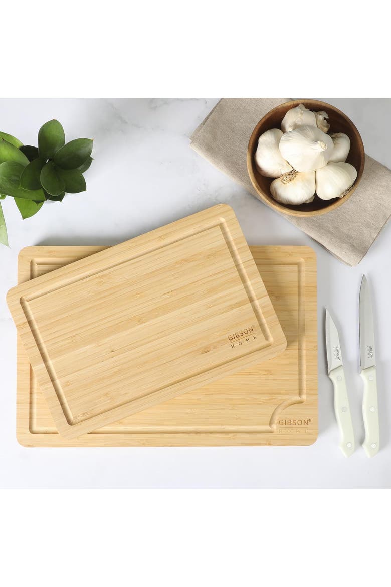 2pc Rectangle Wood Cutting Board Set w/ Juice Grooves, Alternate, color, Brown
