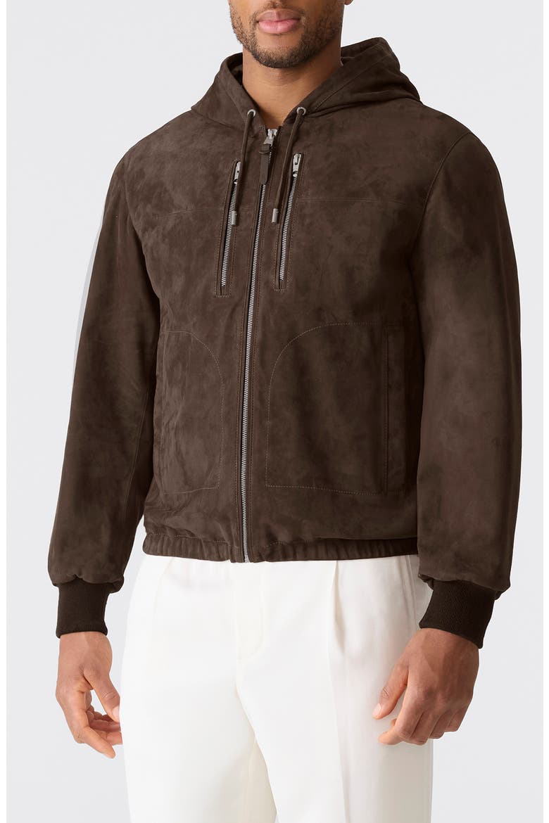 Sylas Hooded Suede Jacket, Main, color, UMBER