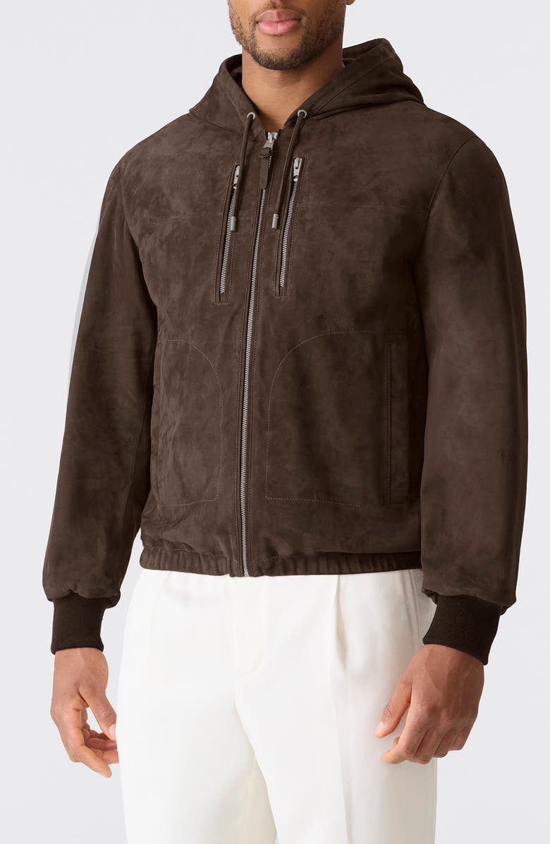 Mackage Sylas Hooded Suede Jacket, Main, color, Umber