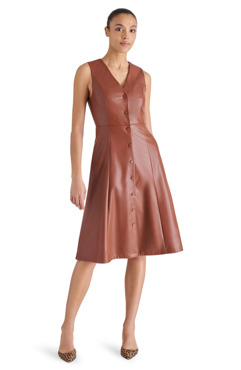 Steve Madden Bridgette Faux Leather Dress, Alternate, color, Cognac
