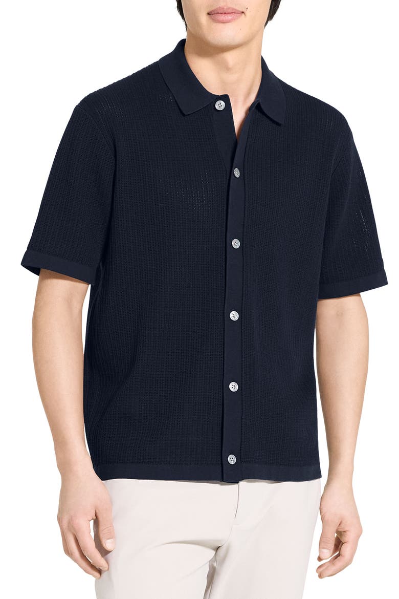 Tactile Cotton Open Stitch Button-Up Shirt, Main, color, BALTIC