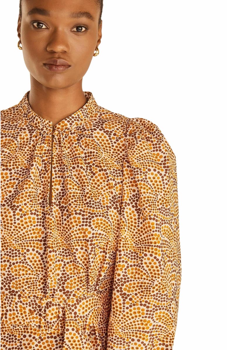 Rebecca Taylor Speckled Fleur Belted Long Sleeve Dress, Alternate, color, Fleur Marigold Combo