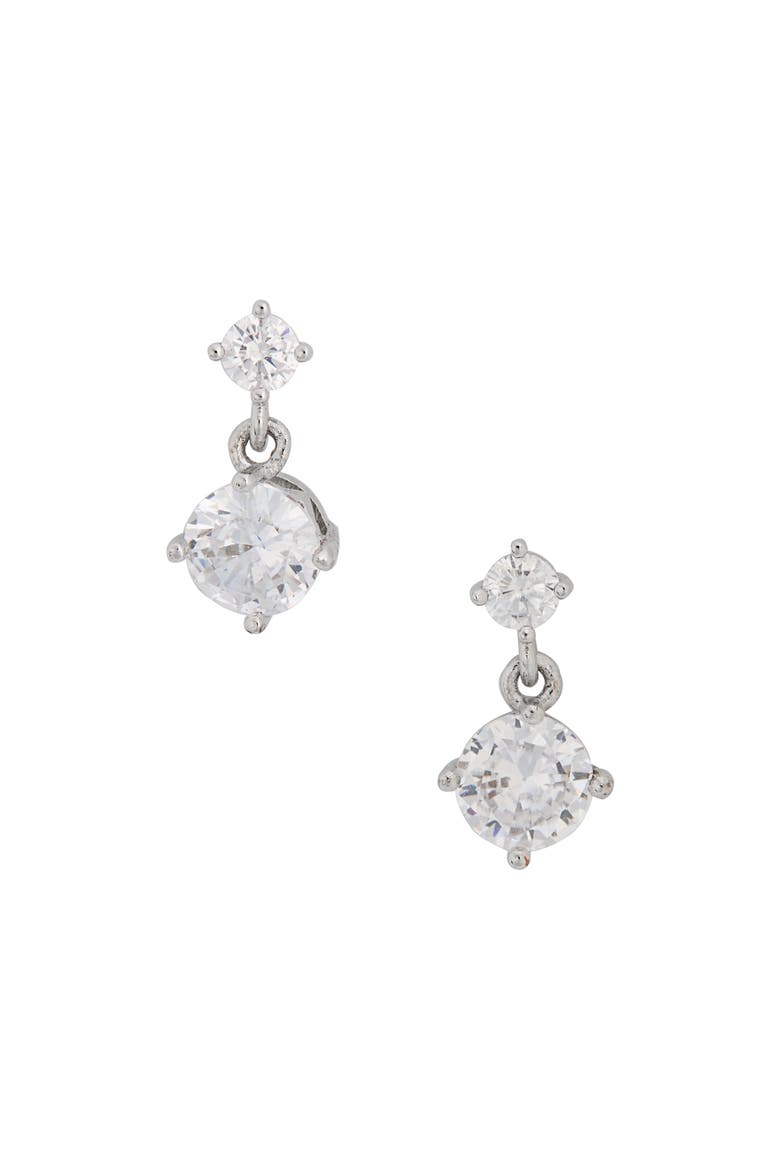 Dainty Cubic Zirconia Drop Stud Earrings, Main, color, CLEAR- SILVER