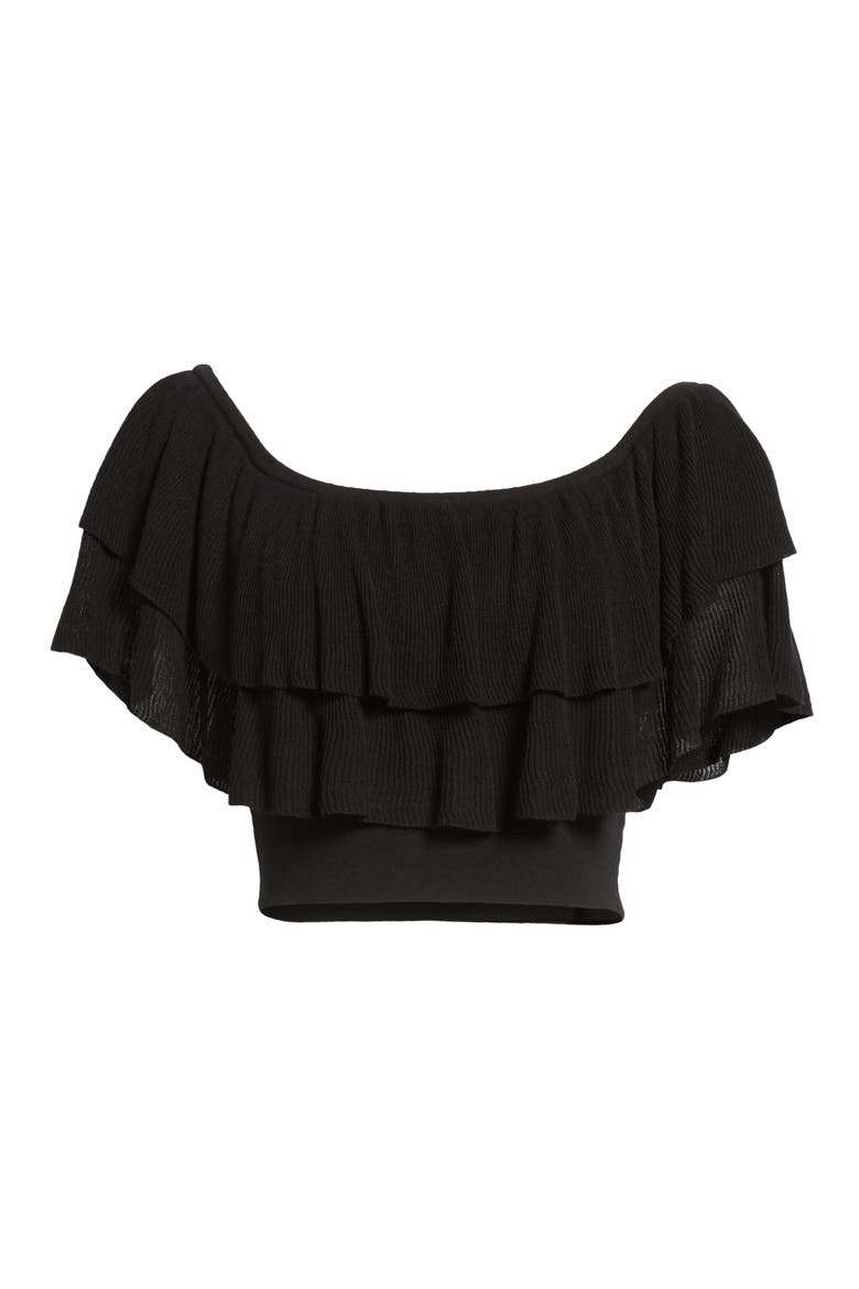 Ruffle Off the Shoulder Sweater, Alternate, color, BLACK