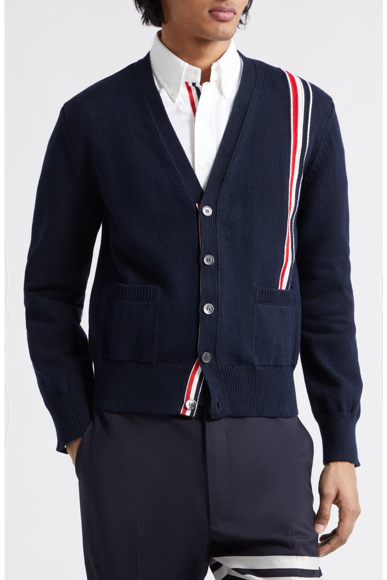 Stripe Cotton Cardigan, Main, color, NAVY