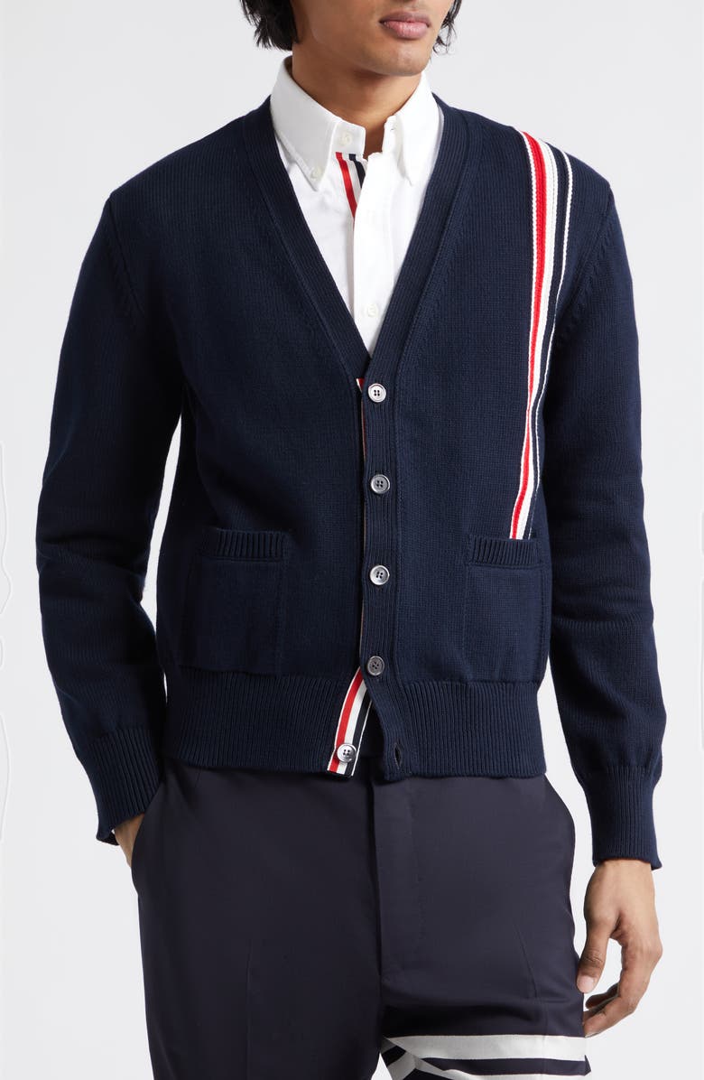 Thom Browne Stripe Cotton Cardigan, Main, color, 