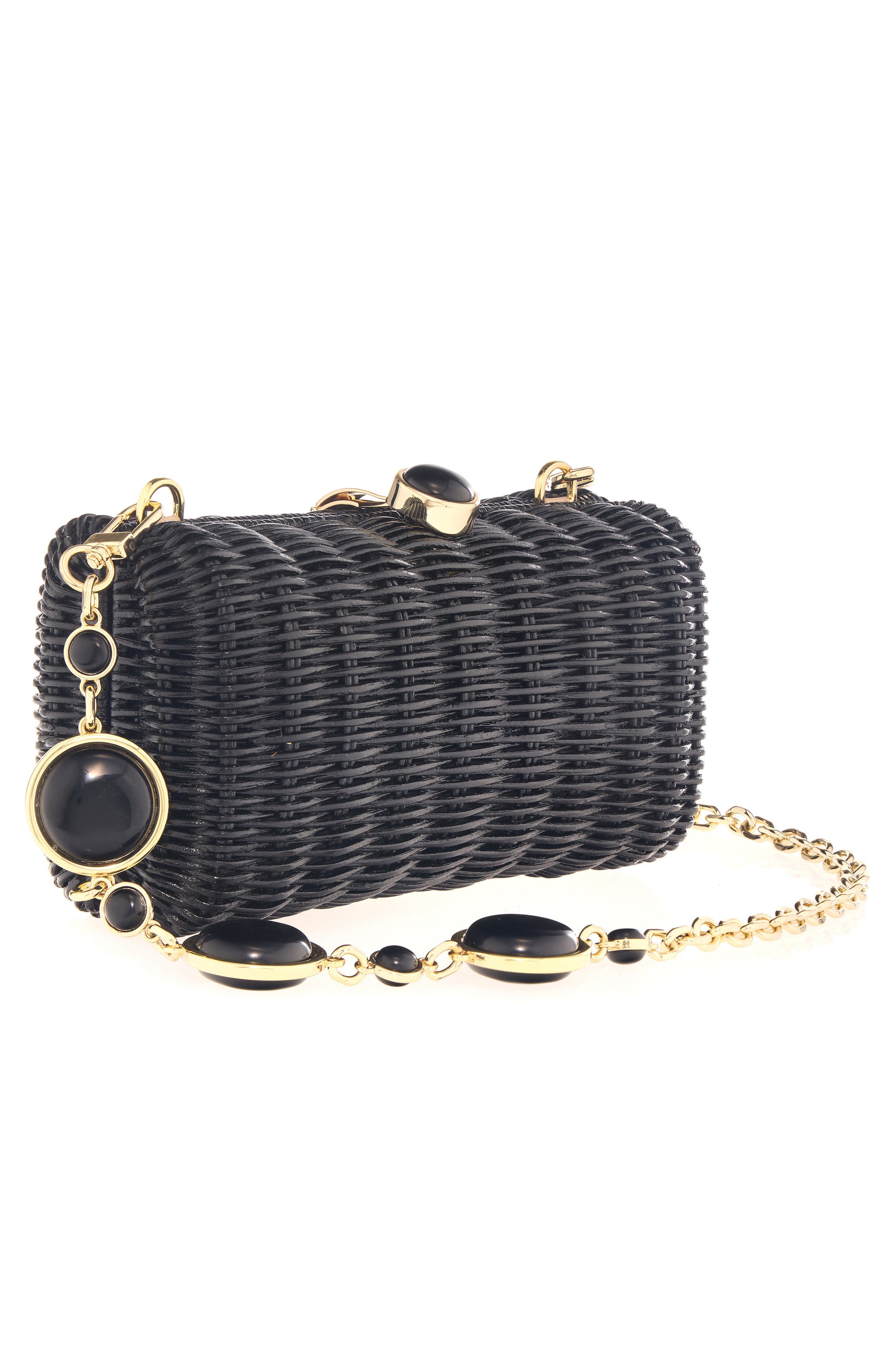 JUDITH LEIBER COUTURE Poppy Wicker Basket Clutch, Alternate, color, Champagne Black