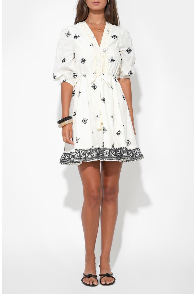 Soraya Embroidered Cotton Minidress, Alternate, color, IVORY/ BLACK