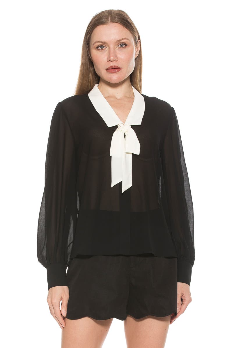Alexia Admor Serena Long Sleeve Tie Neck Blouse, Alternate, color,