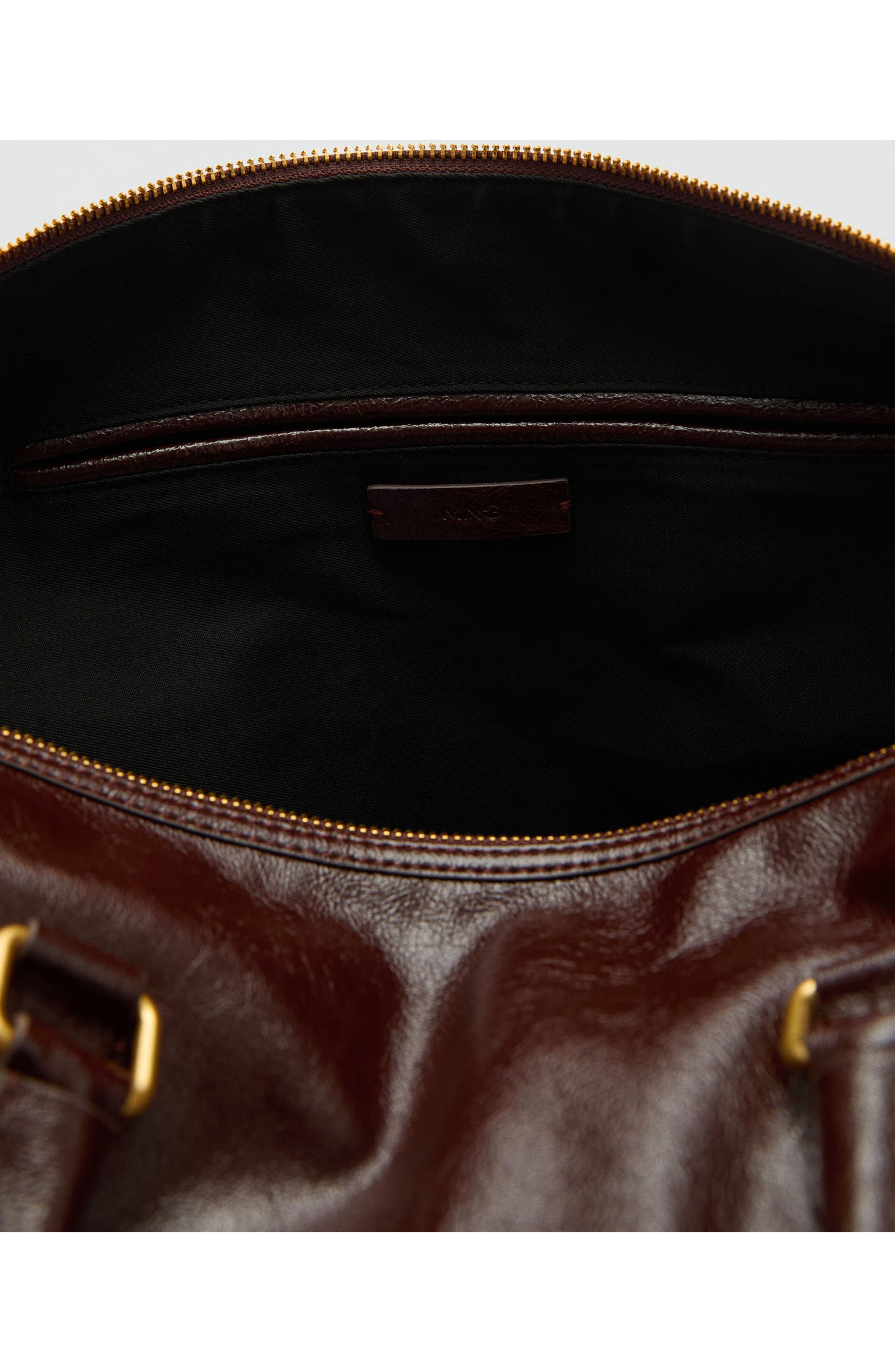 MANGO Shiny Finish Faux Leather Maxi Bag, Alternate, color, Chocolate