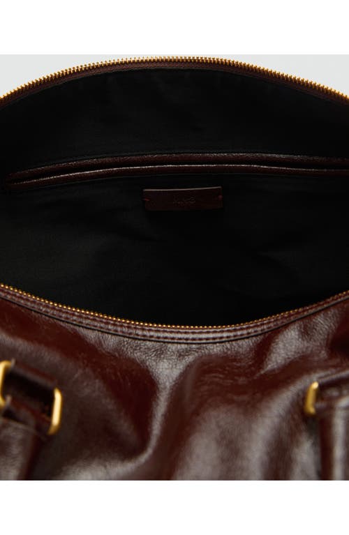 Mango Shiny Finish Faux Leather Maxi Bag In Brown