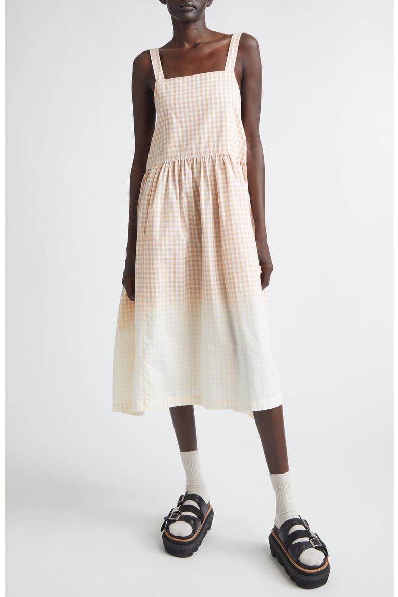 Degradé Gingham Cotton Poplin Dress, Main, color, BEIGE/ WHITE