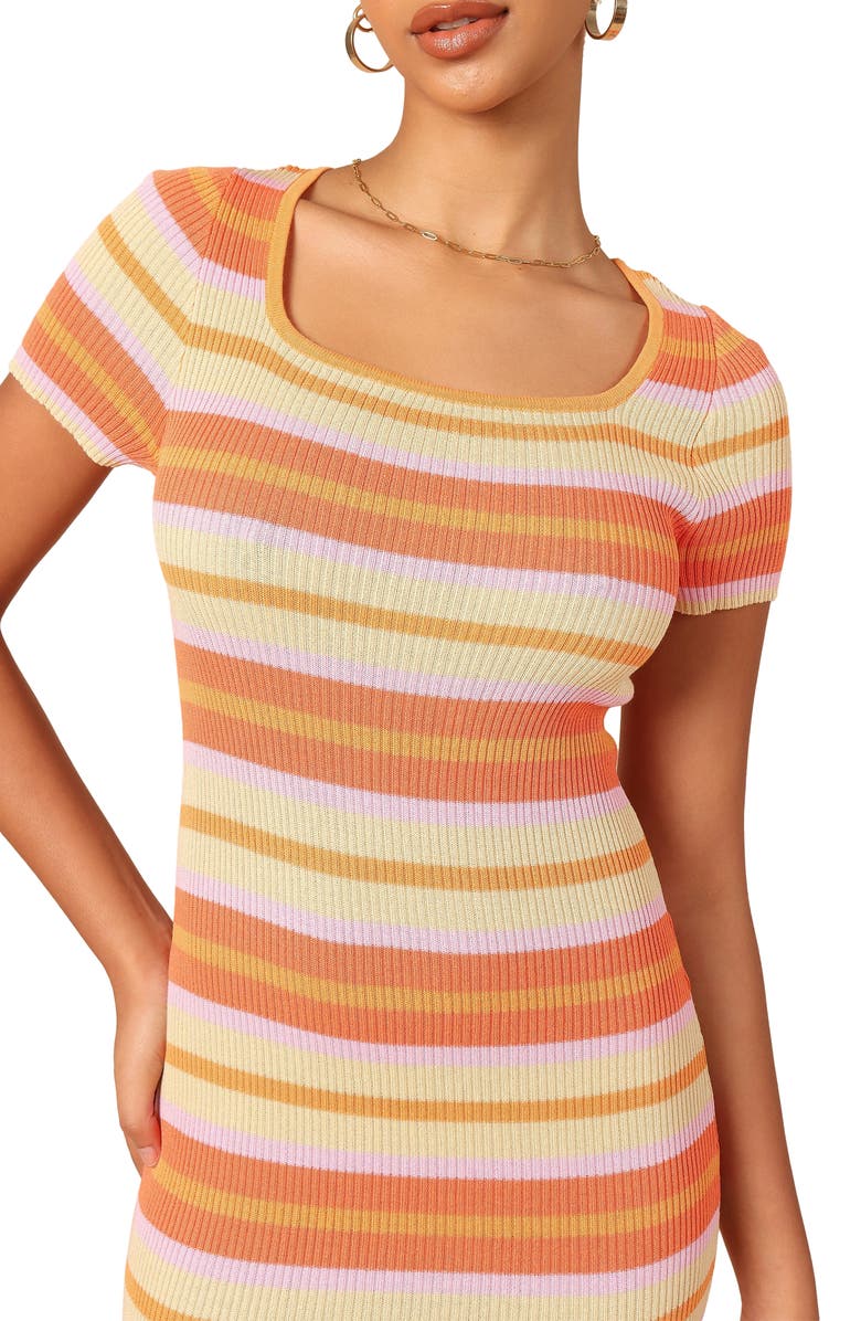 Petal & Pup Bardotte Stripe Rib Maxi Sweater Dress, Alternate, color, 