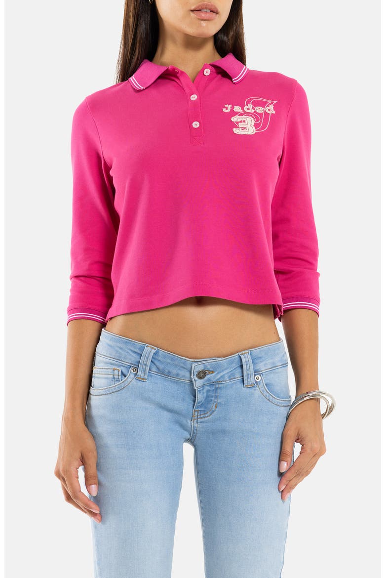 Embroidered Cropped Polo, Main, color, PINK