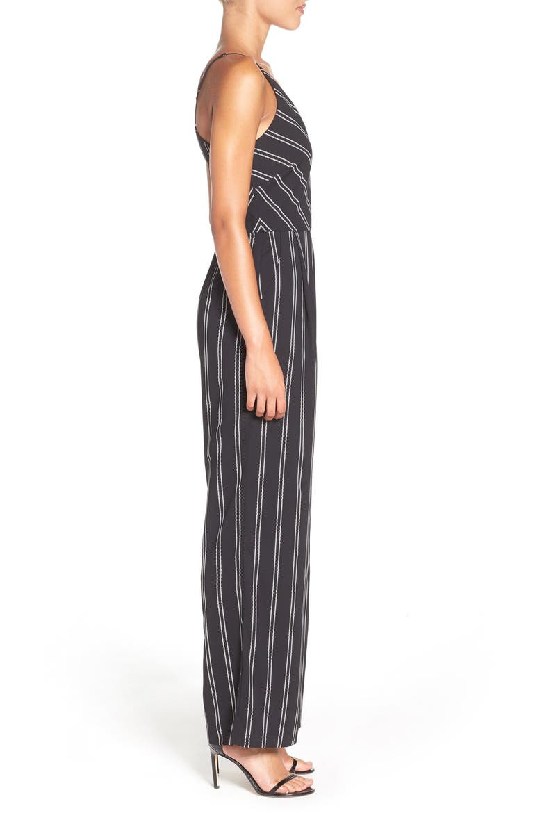 Stripe Wide Leg Jumpsuit, Alternate, color, BLACK/ IVORY