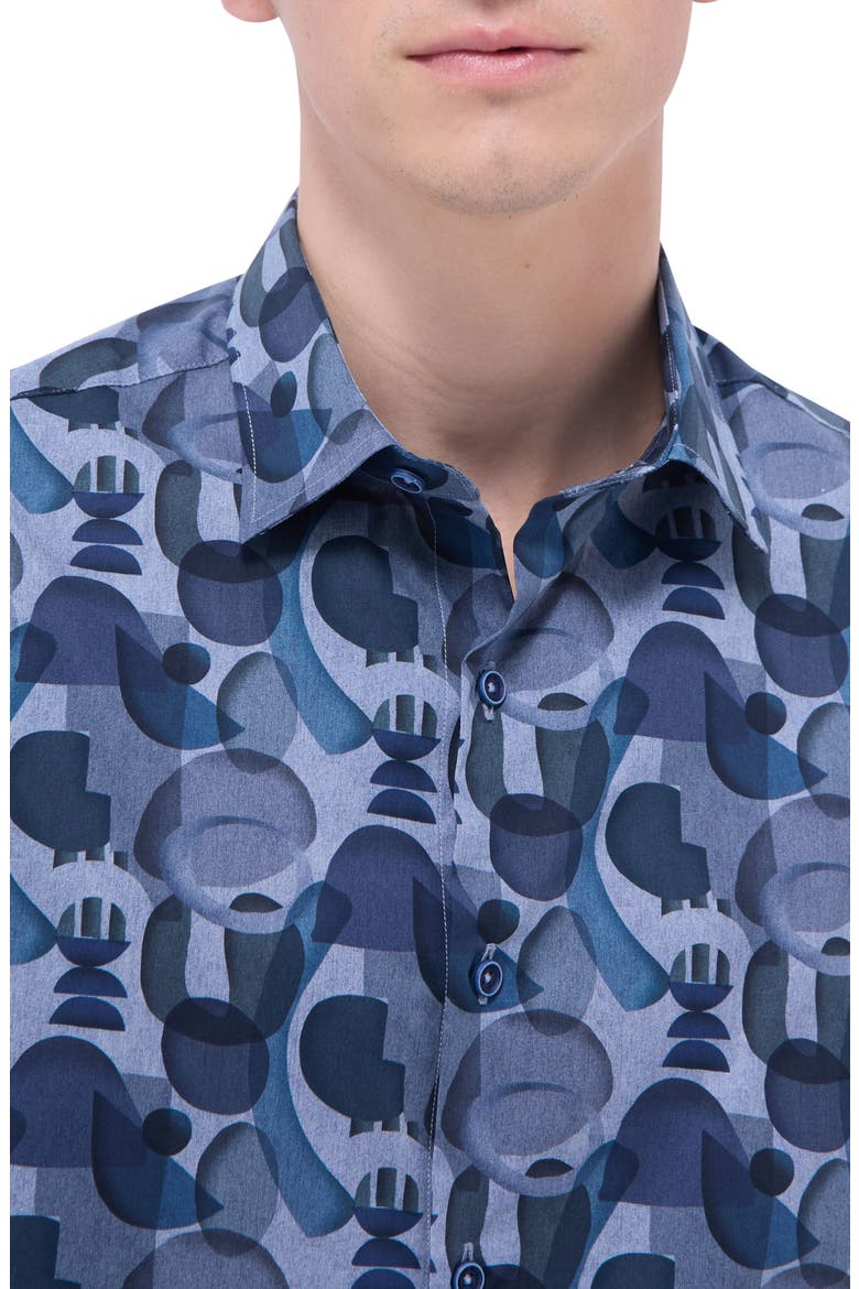 Julian Shaped Fit Stretch Cotton Button-Up Shirt, Alternate, color, COBALT