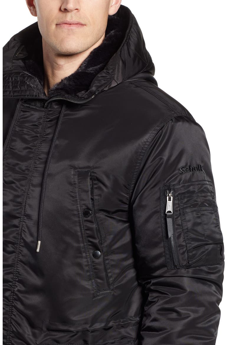 Satin Flight Parka with Removable Faux Fur Lining, Alternate, color, BLACK